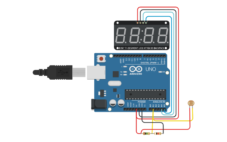Circuit design Photo résistance mesure - Tinkercad