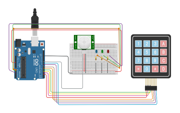 Circuit design keypad home security - Tinkercad