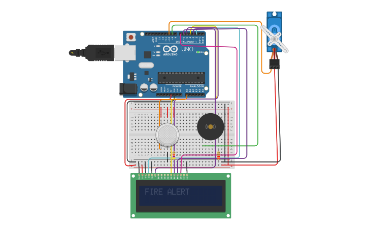 Circuit design FIRE ALARM - Tinkercad