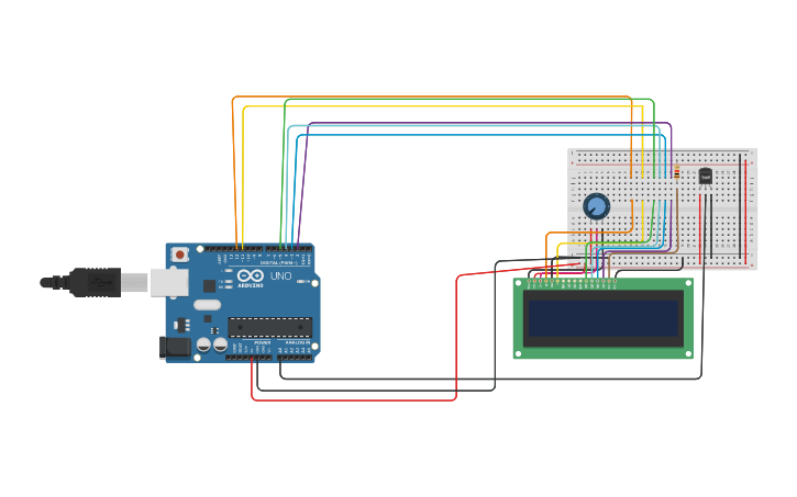 Circuit design LCD and Temperature monitoring - Tinkercad