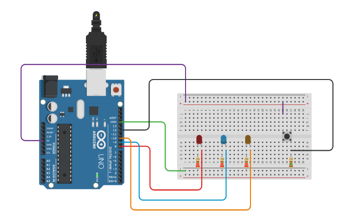 Circuit design 2 - LED's com acionador. - Tinkercad