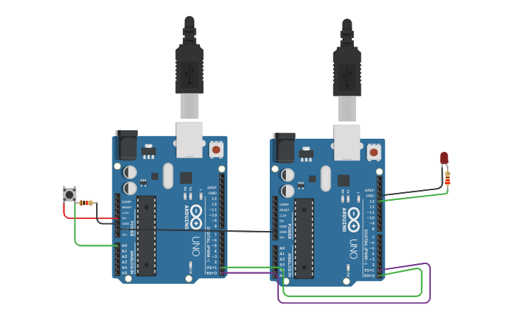 Circuit design ligacao entre 2 arduino - Tinkercad