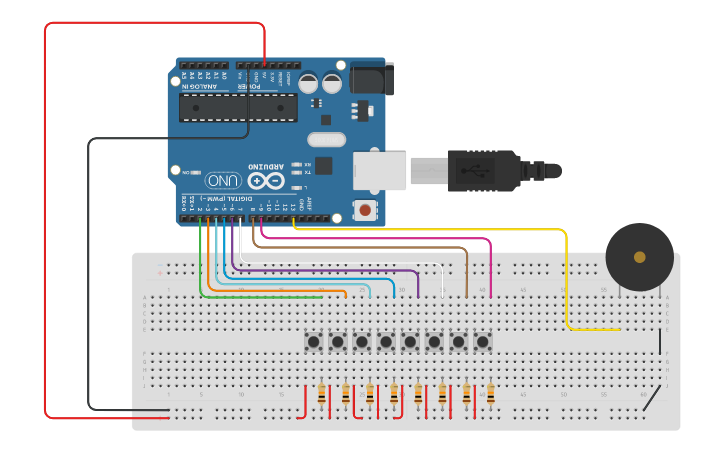 Circuit design Copy of Arduino piano with buzzer and push buttons ...