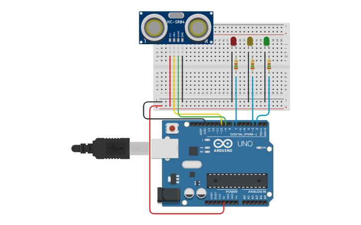 Circuit design LED Distance Indicator - Tinkercad