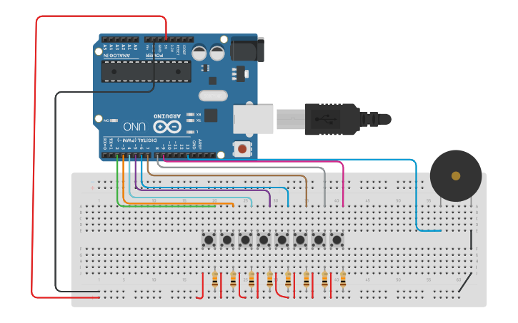 Circuit design Arduino Piano - Tinkercad