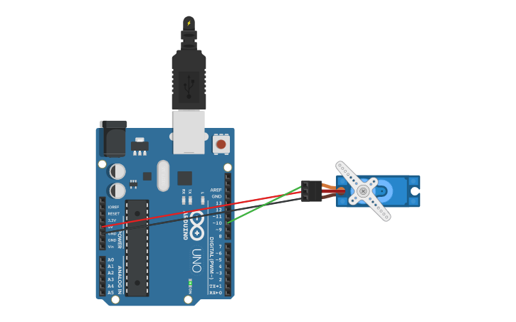 Circuit design Servo Motor Example - Tinkercad
