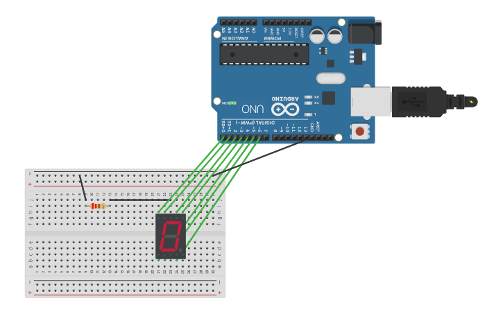 Circuit design Display de 7 segmentos (0-9) - Tinkercad