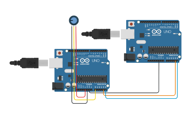 Circuit design Copy of I2C conectando dos arduinos | Tinkercad