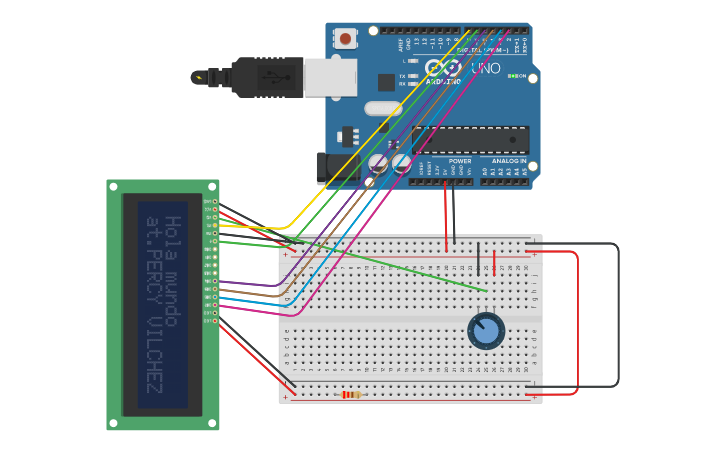Circuit design Copy of Pantalla LCD 16X2 a Arduino UNO - Tinkercad