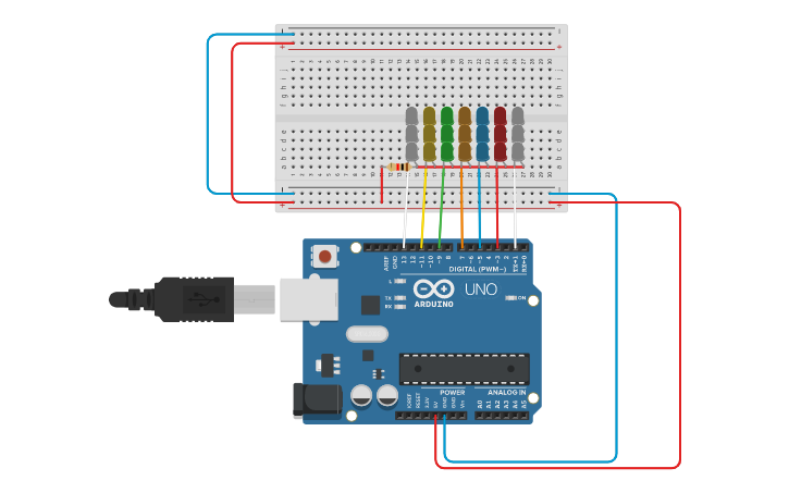 Circuit design Blinking Lights Grid | Tinkercad