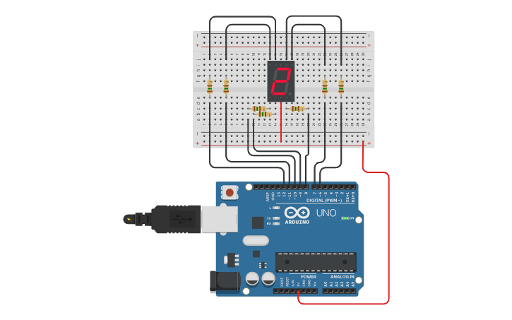 Circuit design Anode 7 Segment Display - Tinkercad