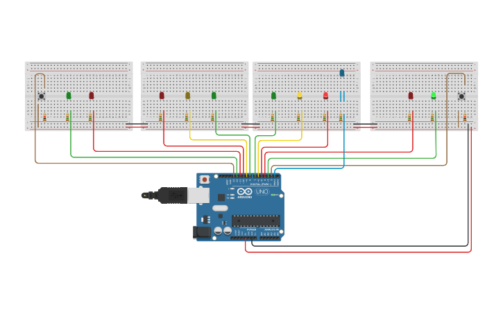 Circuit design SEMAFORO DUPLO INTERATIVO - Tinkercad