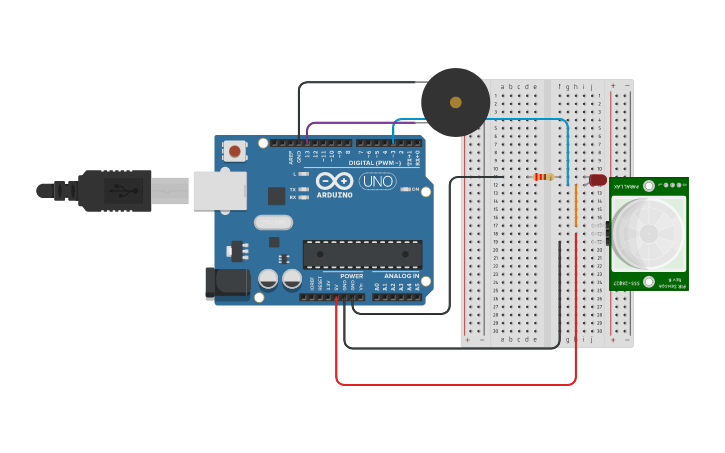Circuit design Sensor de movimiento PIR (HC-SR501) - Tinkercad
