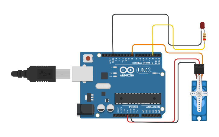Circuit design array con servo | Tinkercad