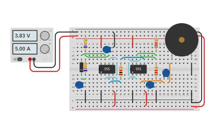 Circuit Design Police Siren Using 555 Timer Tinkercad