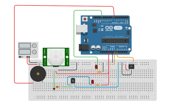 Circuit design Arduino Uno R3 external power Vin w/motion sensor ...