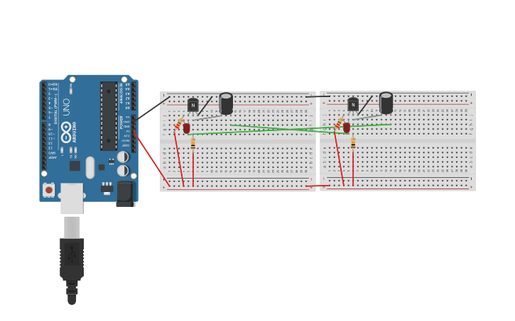 Circuit design Multivibrator from transistors and capacitors | Tinkercad