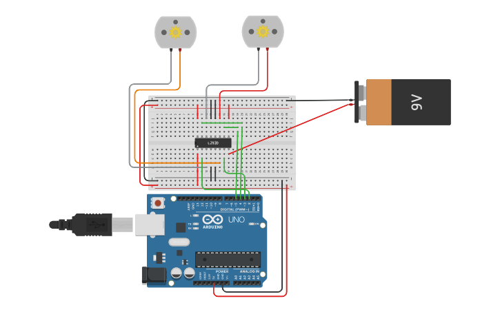 Circuit design D) DC Motor controlling using Motor Driver - Tinkercad
