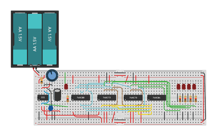 Circuit design Contador mod14 - Tinkercad
