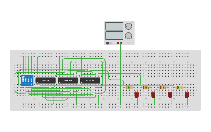 Circuit design BCD to Excess 3 Code Converter - Tinkercad