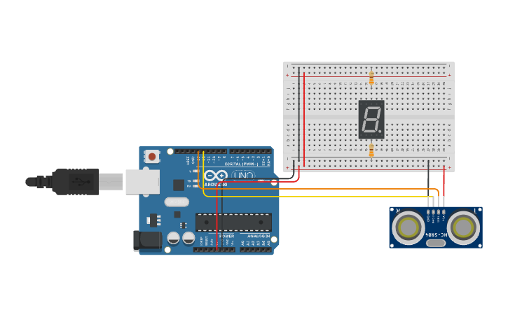 Circuit design Arduino + Ultrasonic distance sensor - Tinkercad