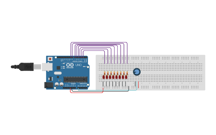 Circuit design LED DISPLAY USING POTENTIOMETER - Tinkercad