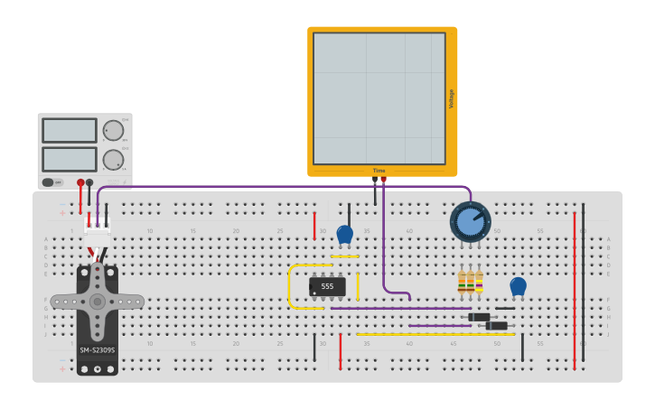 Circuit design Servo Motor control with 555 timer - Tinkercad
