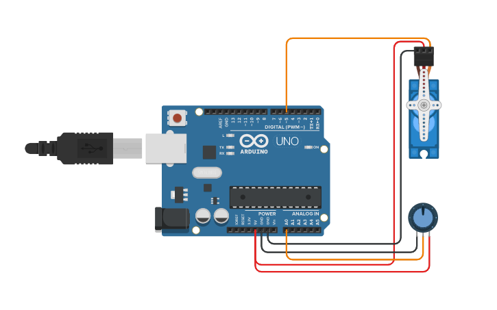 Circuit design Servo com pot | Tinkercad