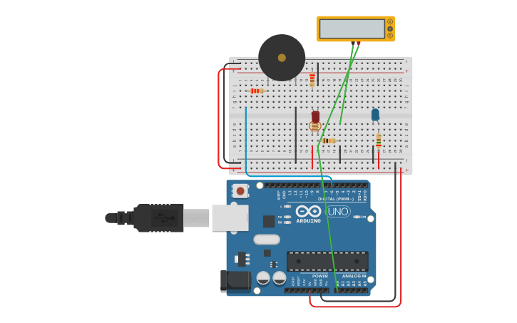 Circuit design Alarme com sensor laser - Tinkercad