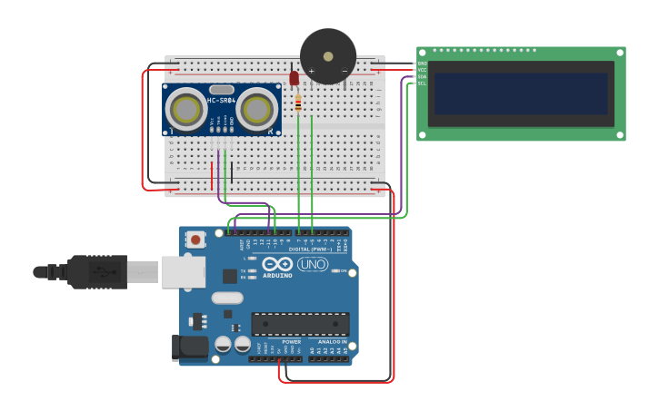 Circuit design Program 7: Ultrasonic Distance Sensor - Tinkercad