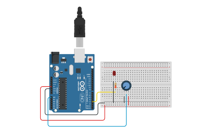 Circuit design Potenciómetro y led - Tinkercad
