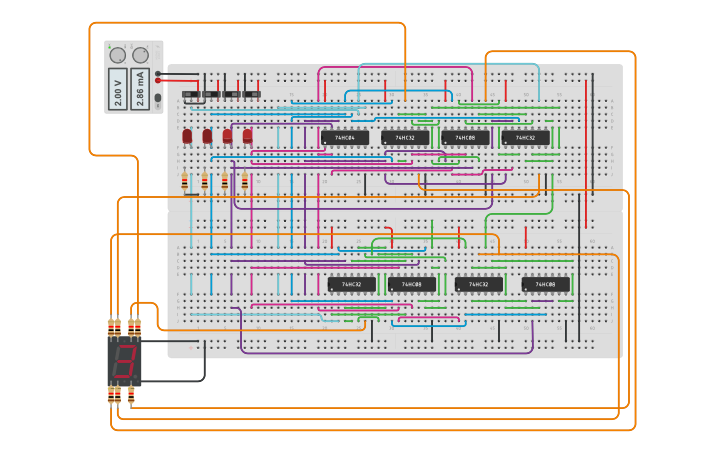 Circuit design 7 segment decoder using basic gates - Tinkercad