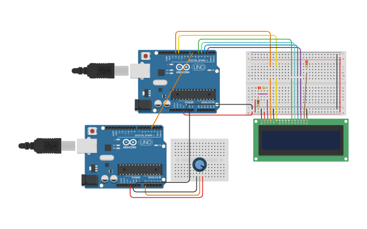 Circuit design arduinos serial comm - Tinkercad