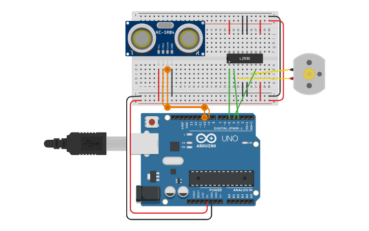 Circuit design Servo motor com sensor de distancia(1) - Tinkercad