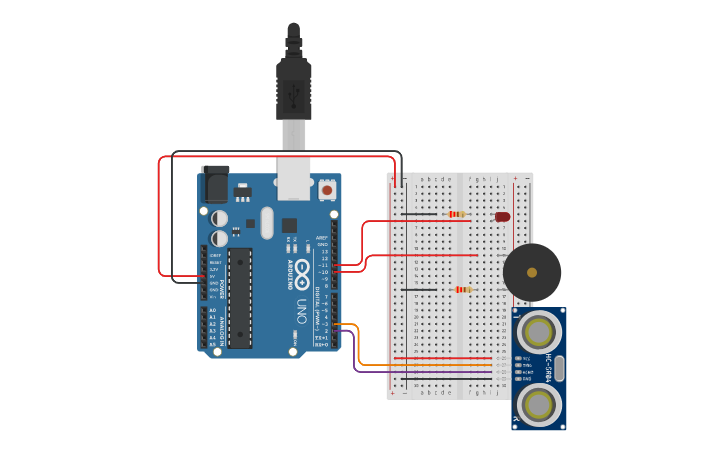 Circuit design Ultrasonic distance sensor - Tinkercad