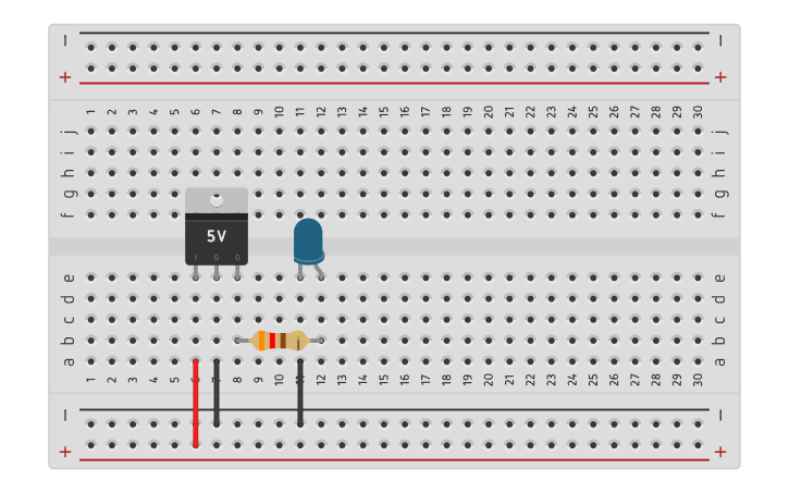 Circuit design 5v Regulator test - Tinkercad