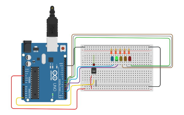 Circuit design Temperature sensor | Tinkercad