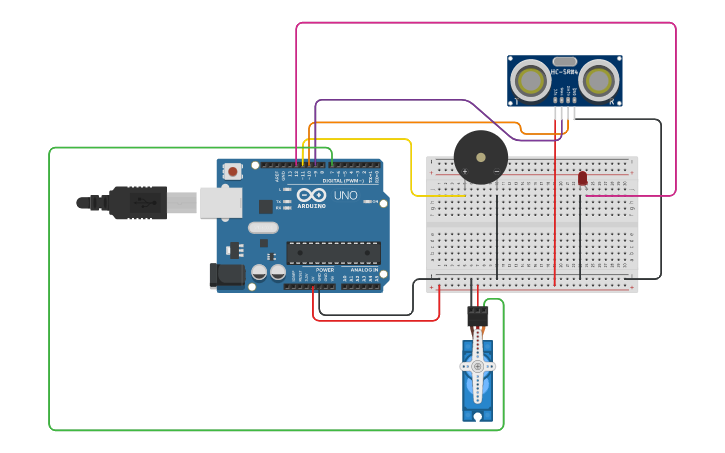 Circuit design circuit for automatic dustbin - Tinkercad