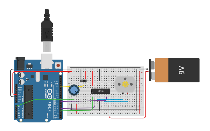 Circuit design Arduino - Motor DC (L293D) - Tinkercad