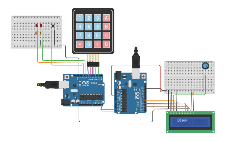 Circuit design Estandar I2C, keypad y Pantalla LCD 16x2 - Tinkercad