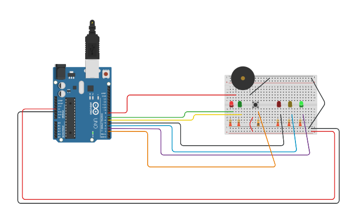 Circuit design Traffic light control - Tinkercad