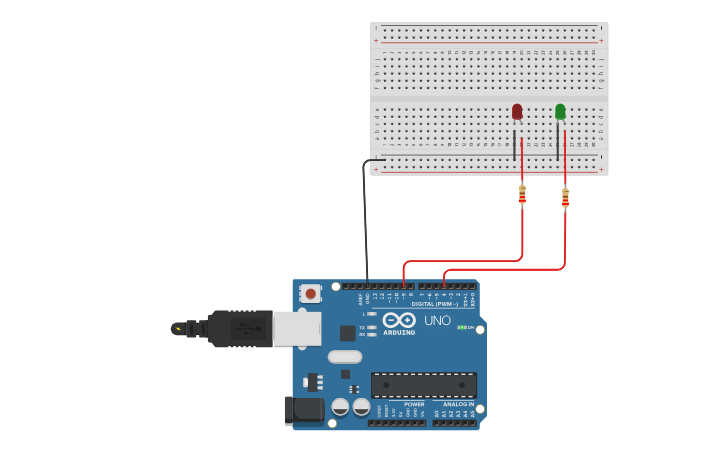 Circuit design 2. LED BLINK (2 and 4)SEC DELAY - Tinkercad