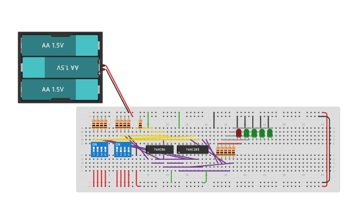 Circuit design Restador completo 4 bits - Tinkercad