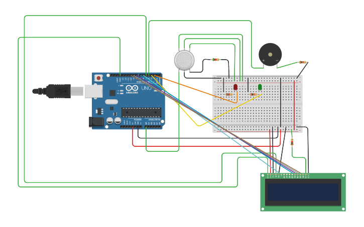 Circuit design SMOKE AND FIRE SYSTEM | Tinkercad