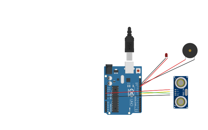 Circuit Design Ultrasonic Sensor Led Buzzer Interfacing With Arduino Tinkercad