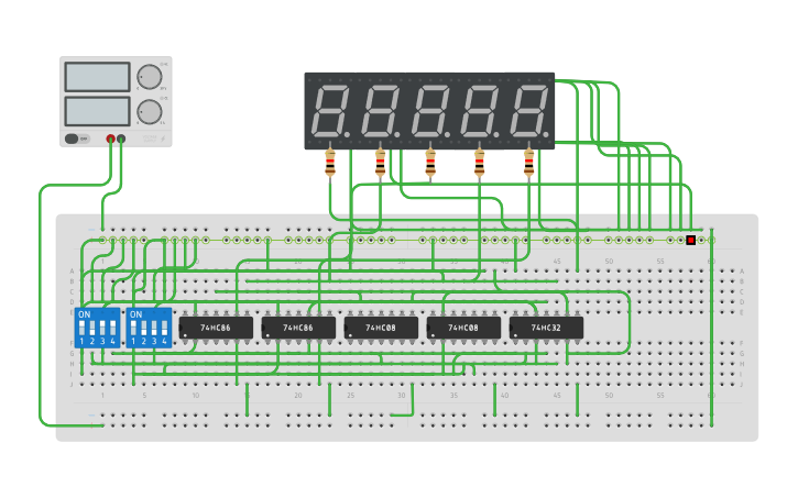 Circuit Design 4 Bit Adder With 7 Segment Tinkercad 4034