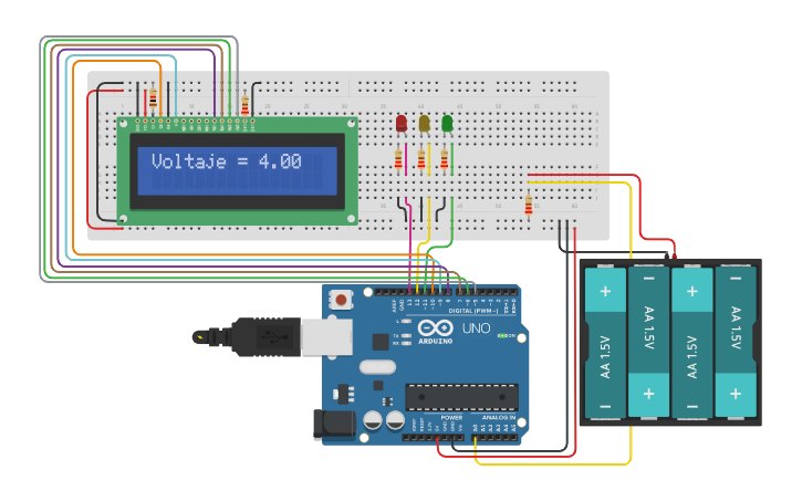 Circuit design PILA CON LEDS | Tinkercad