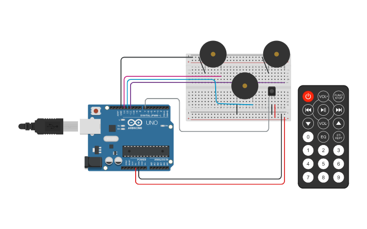 Circuit design Sistema de sonido | Tinkercad