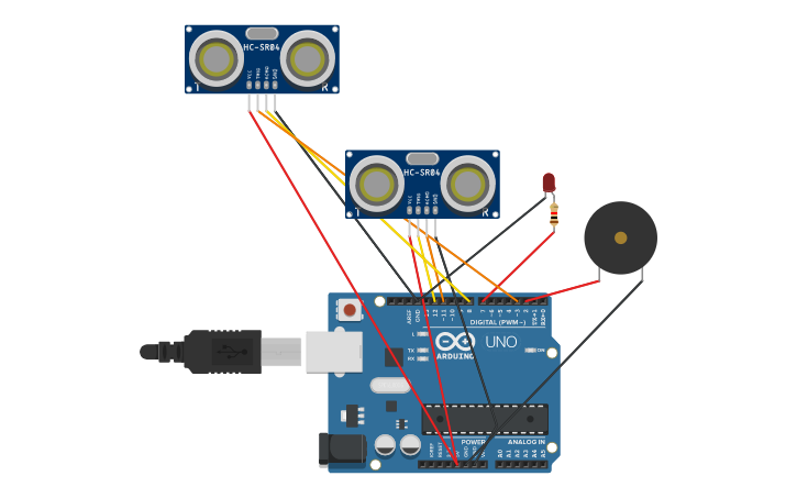 Circuit design 2 ULTRA-SONIC SENSOR - Tinkercad