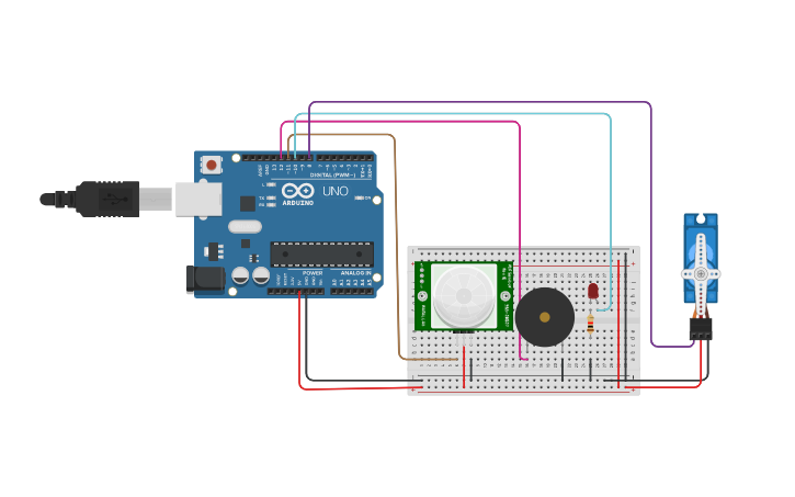 Circuit design Sensor PIR con Servomotor - Tinkercad